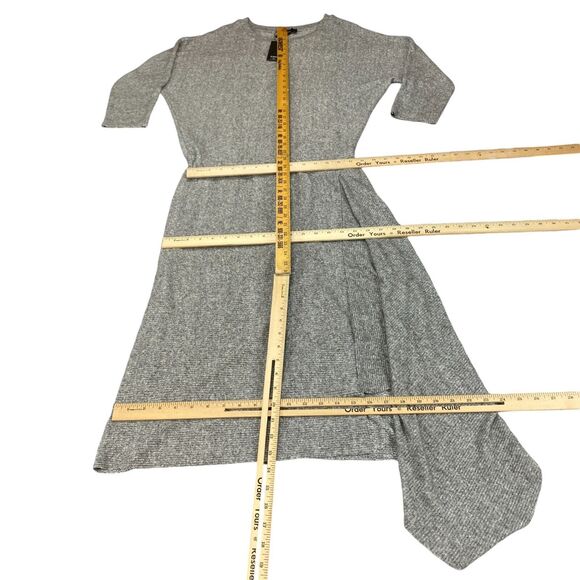 COA Sweater Dress Women's Large Gray Heather Knit Flowy Draped Hem Crew Neck - Picture 7 of 16